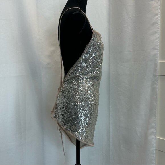 Zara beige sequin asymmetrical spaghetti strap open back blouse top M NWOT sexy - Picture 8 of 11